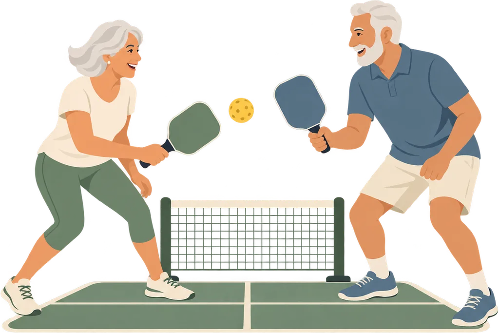 Illustration emblème de Bouger Longtemps, site consacré au sujet : Pickleball pour seniors