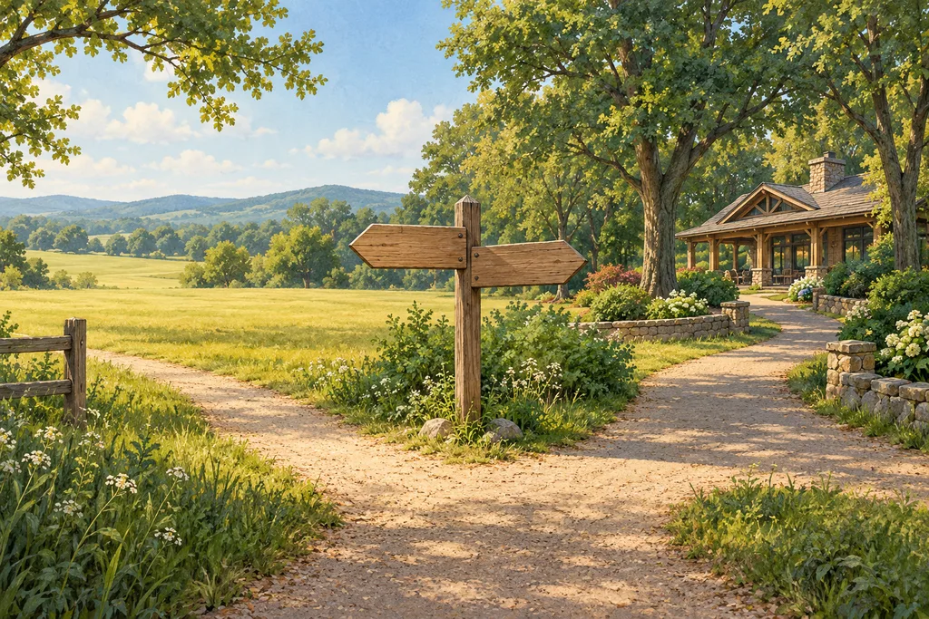 Deux panneaux de direction, l'un vers un terrain libre, l'autre vers un club, sur un chemin de parc.